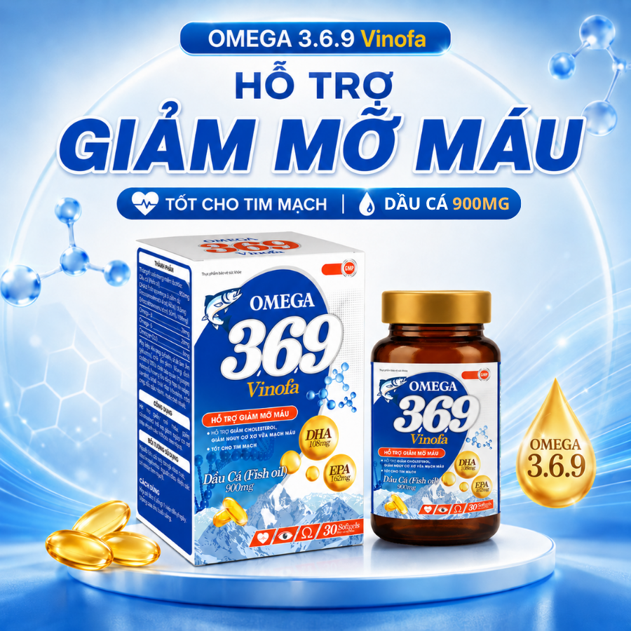 Omega 369 Vinofa, Hỗ Trợ Giảm Mỡ Máu, Giảm Cholesterol, Hộp 30 viên